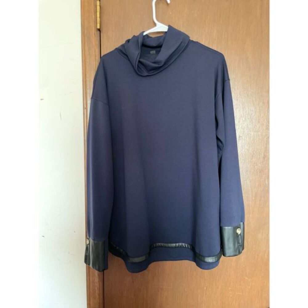 Ann Taylor Funnel Neck Tunic with Faux Leather Trim Women's Large
